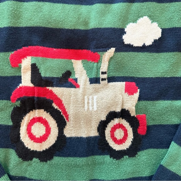 Beebay | Tractor Striped Sweater - Size 6/7 - EUC - Navy/Green/Red - Picture 4 of 6